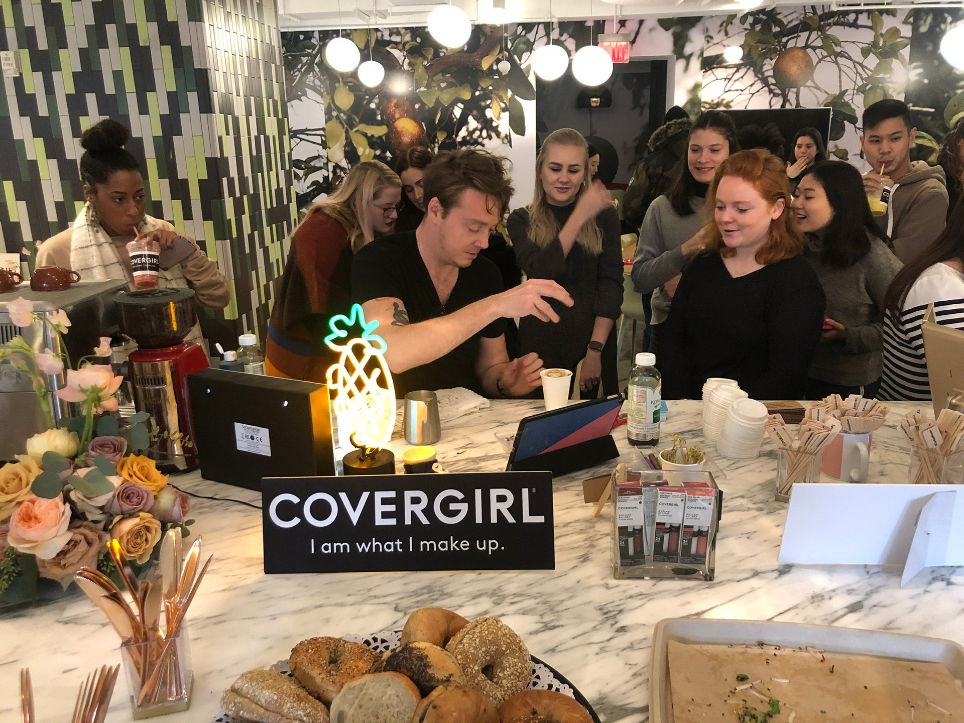 Coffee art for press members at COVERGIRL's new makeup line launch.