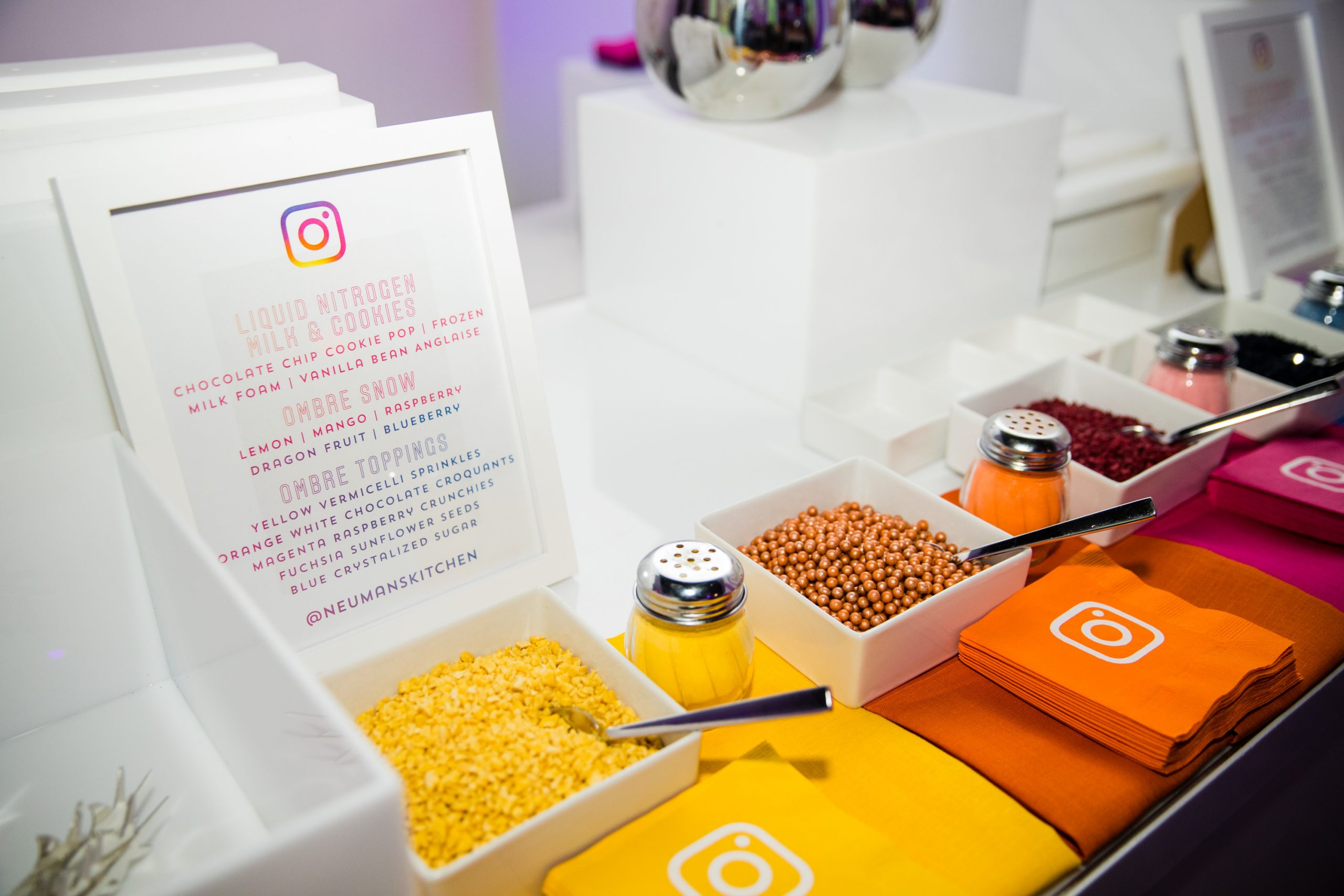 Gradient color napkins at an Instagram event. 