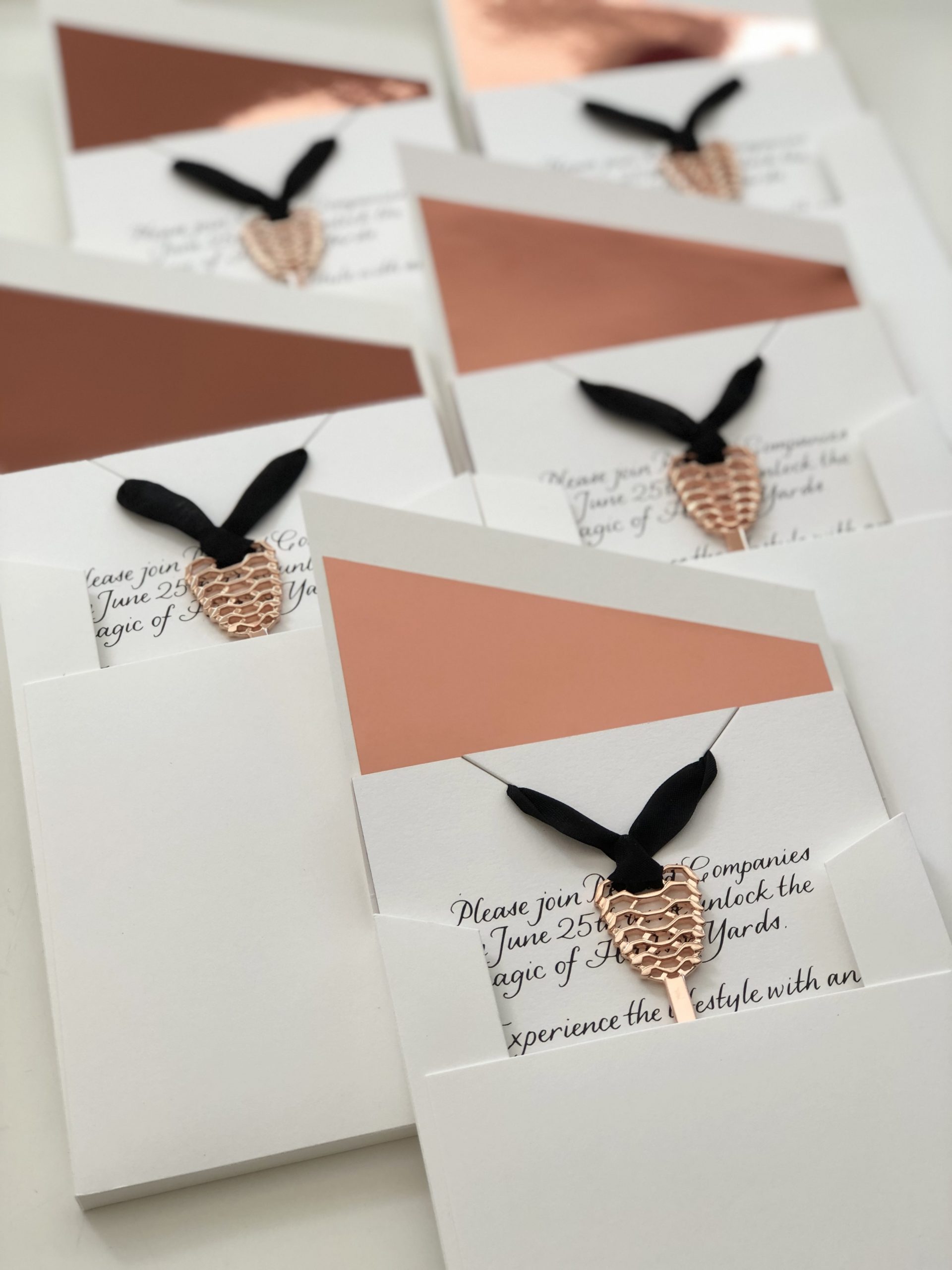 Hudson Yards Invitations with intricate details, designed by Christine Traulich and the RedBliss Design team.